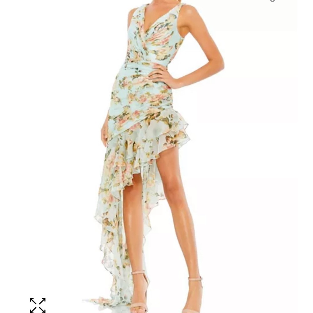 Mac Duggal Green Asymmetrical Ruched Sundress